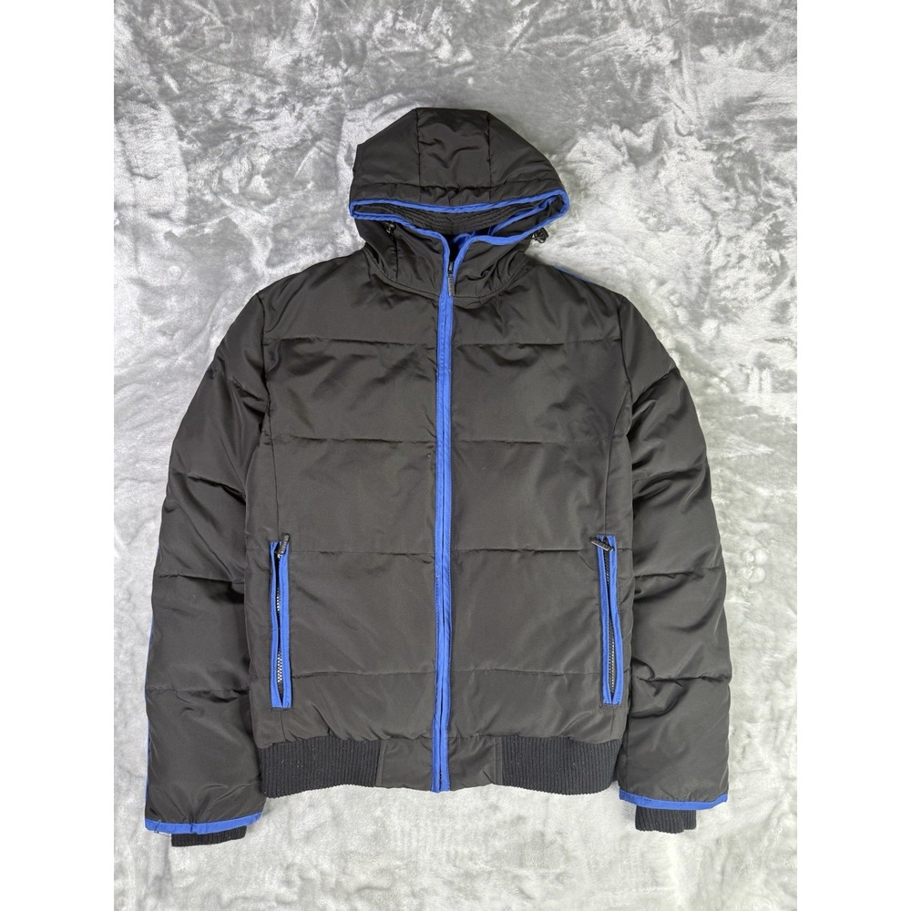 Levi's Mens Full Zip Winter Hooded Puffer Jacket Coat Black And Blue Sz Medium